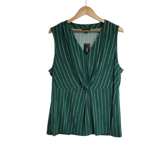 Alfani Forest Green Striped Twist Front Sleeveless V-Neck Blouse Top Size 2X NWT - Picture 1 of 7
